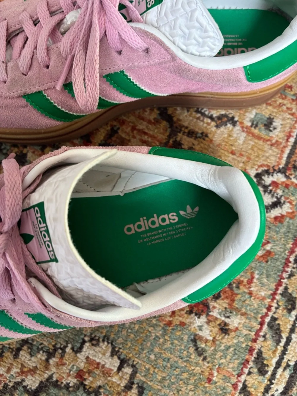 adidas Pink Suede Sneakers with Green Stripes - Picture 4 of 6